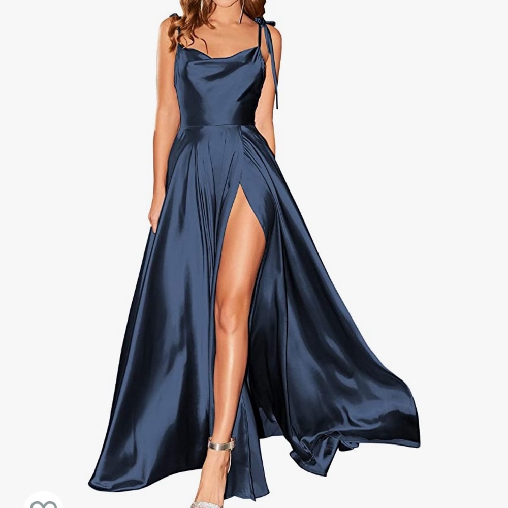 Women's Spaghetti Straps Slit Satin Prom/Bridesmaid Dresses